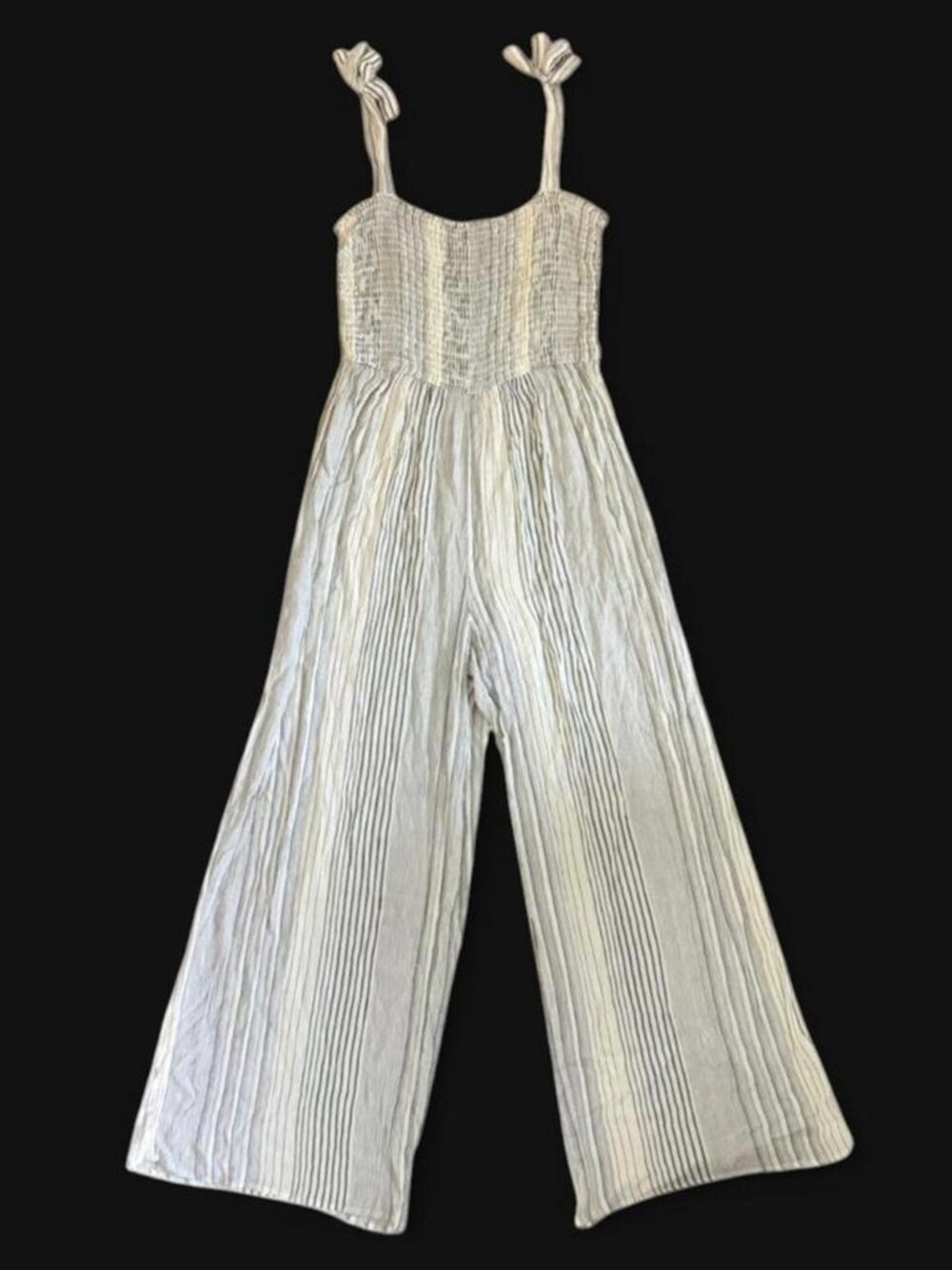 Japna White and Blue Striped Lightweight Flowy Jumpsuit Women's Size Medium Sz M